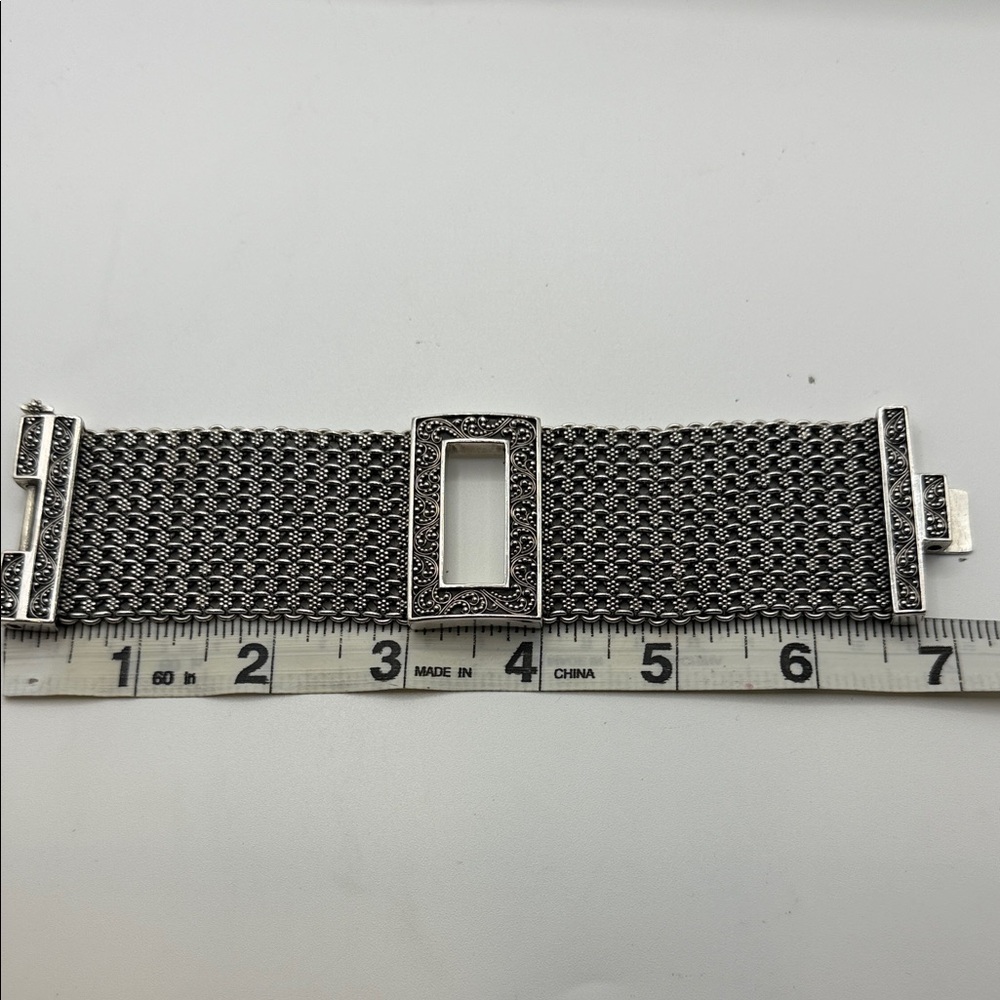 Lois Hill Wide Silver Mesh Bracelet with Cutout Accent